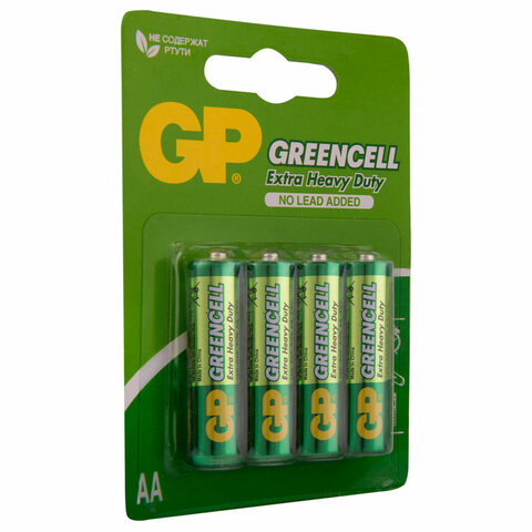 Батарейки КОМПЛЕКТ 4 шт., GP GreenCell AA (R6, 15G), солевые, пальчиковые, блистер, 15G-2CR4