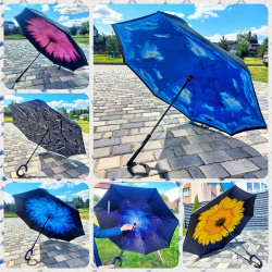 NEW! Зонт наоборот двухсторонний UpBrella (антизонт) / Умный зонт обратного сложения продажа и отгрузка кратно коробке/50 шт