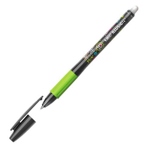 Ручка стираемая гелевая с грипом BIC "Gelocity Illusion", ЧЕРНАЯ, корпус черный, линия 0,3 мм, 516523