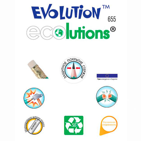 Карандаш чернографитный BIC, 1 шт., "Evolution", HB, с ластиком, корпус зеленый, 8803323