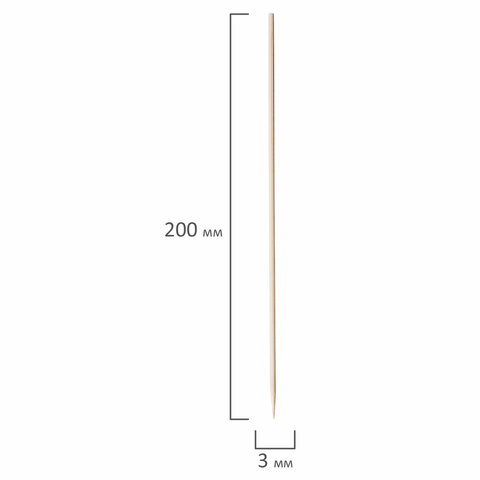 Шампуры для шашлыка PATERRA, КОМПЛЕКТ 100 шт., 200 мм, d=3 мм, бамбуковые, 401-697, 401697