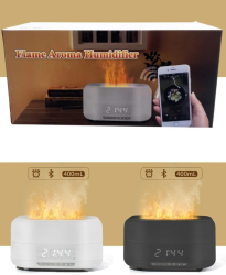 Увлажнитель аромадиффузор - ночник с эффектом пламени и часами-будильником с пультом ДУ