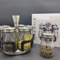 Набор для специй на вращающейся подставке Spice Rack 6 предметов / Органайзер на кухню / Набор емкостей для хранения приправ