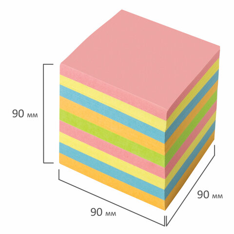Блок для записей BRAUBERG проклеенный, куб 9х9х9 см, цветной, 129207