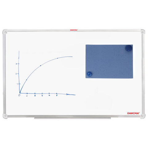 Доска магнитно-маркерная 60х90 см, алюминиевая рамка, ГАРАНТИЯ 10 ЛЕТ, РОССИЯ, ОФИСМАГ, 236446