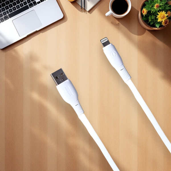 Кабель USB MRM MR85i USB-Lightning, длина 1000мм, ток 3А, белый / Плоский дизайн и быстрая зарядка