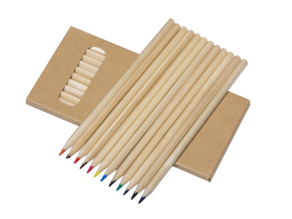 Набор из 12 трехгранных цветных карандашей «Painter», Цвет упаковка- крафт, карандаши- натуральный