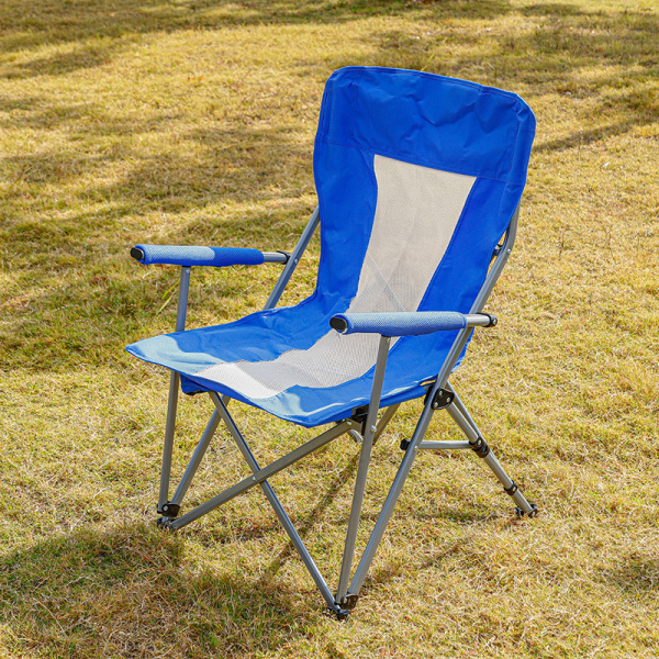 Кресло складное со спинкой и подлокотниками, синее / Прочный и устойчивый