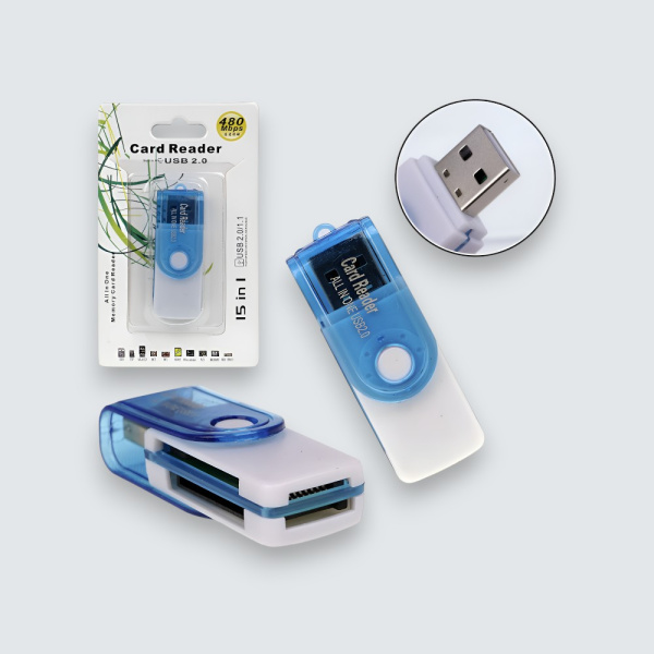 Картридер универсальный USB61, 480 Мбит/с, USB 2.0, синий / Высокая скорость передачи данных