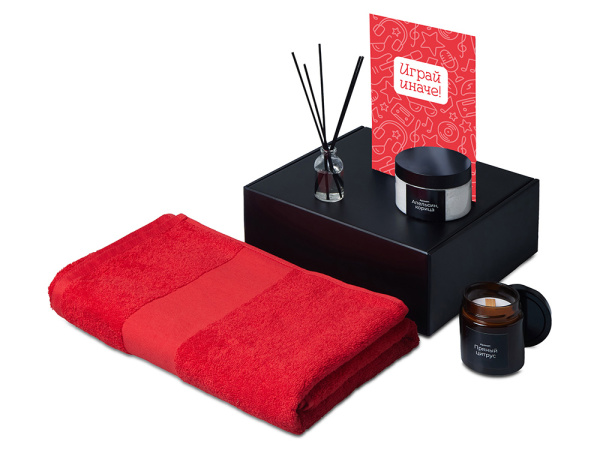 Подарочный набор «Re:y. Care» с полотенцем, солью для ванны и диффузором, Цвет красный