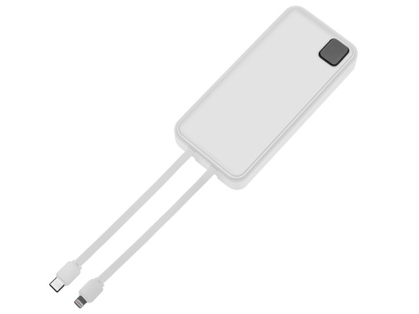 Внешний аккумулятор со встроенными кабелями «Фрэйм Про», быстрая зарядка, 20000мач, Цвет белый
