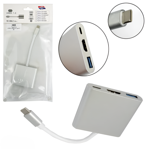 Адаптер для подключения периферийных устройств H83 с Type-C на HDMI, USB 3.0, Type-C 4K