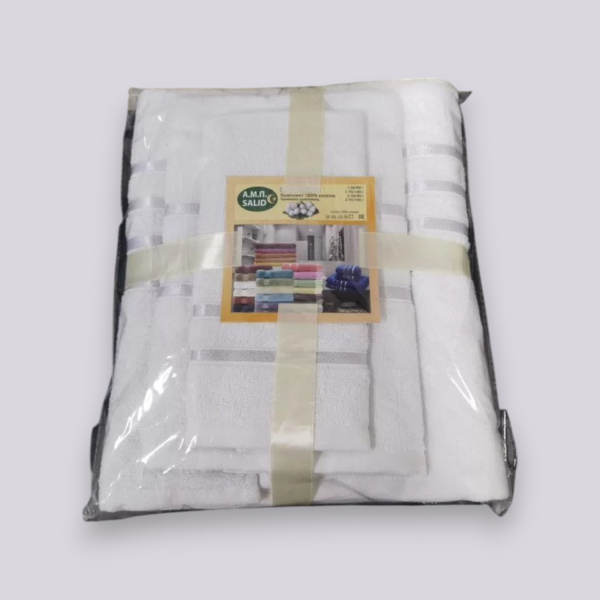 Подарочный набор полотенец махровых, 3 размера (70x130, 50x85, 30x50 см), 100% хлопок, высокое качество, плотность 400 г/м², белый / Чистота и комфорт в подарок