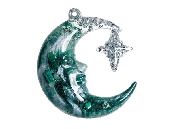 Набор елочных игрушек: Полумесяц, Снежинка, Цвет Авантюрин (зеленый)