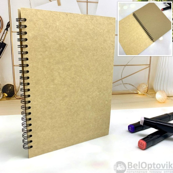 Скетчбук блокнот "Sketchbook" для рисования (А5, плотные листы, крафтовая бумага, спираль, 60 листов