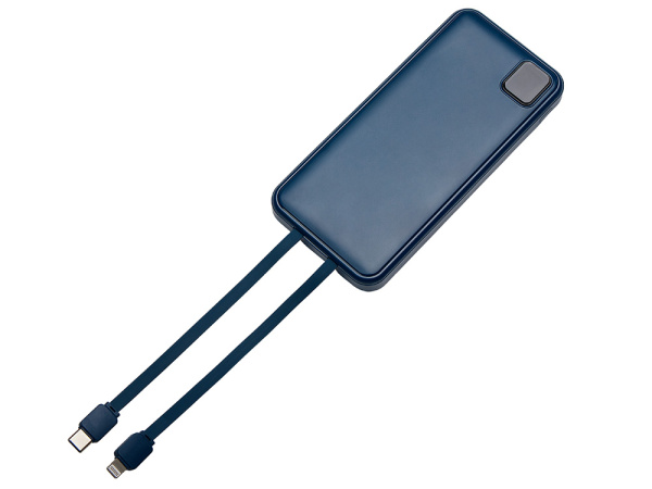 Внешний аккумулятор со встроенными кабелями «Фрэйм», 10000мач, Цвет темно-синий