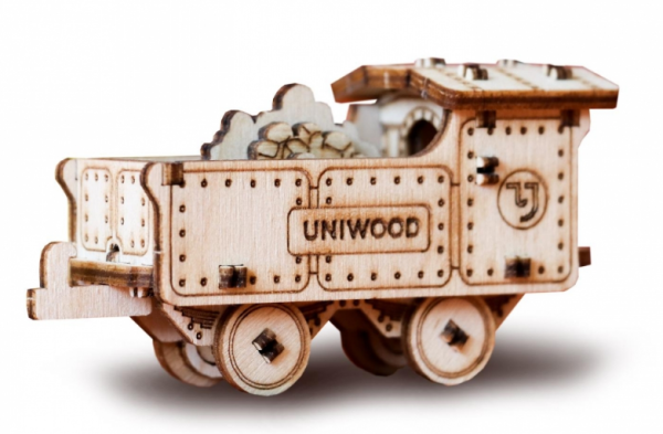 Миниатюрный деревянный конструктор Uniwood "Вагон для угля" Сборка без клея, 26 деталей