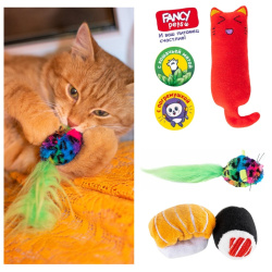Набор игрушек для животных "Счастливый кот" 4 в 1 (с погремушкой и кошачьей мятой). SET3