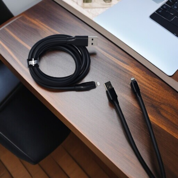 Кабель USB MRM G12 Lightning, длина 1000мм, черный / Быстрая зарядка и долговечность