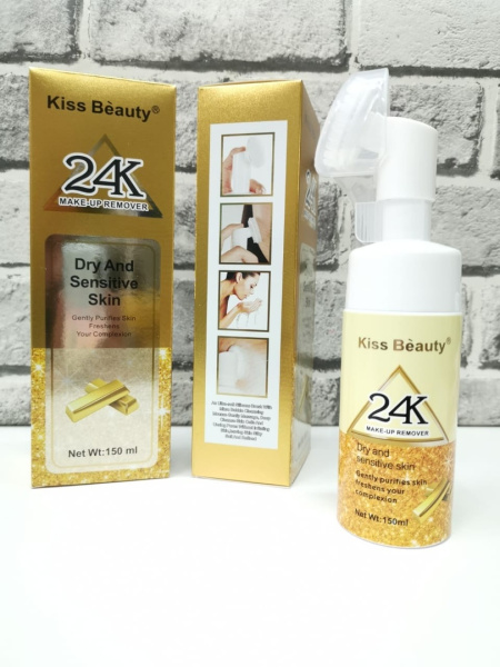 Пенка для умывания Kiss Beauty 24k со щёточкой, 150 ml