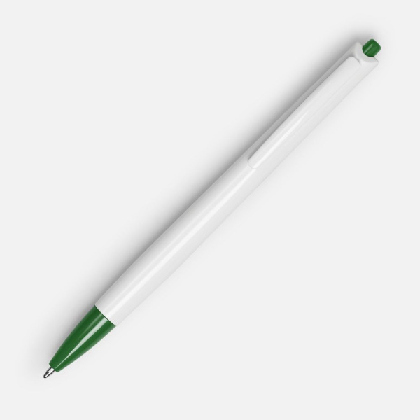 Ручка шариковая Tick, белая с зеленым, 14х1 см