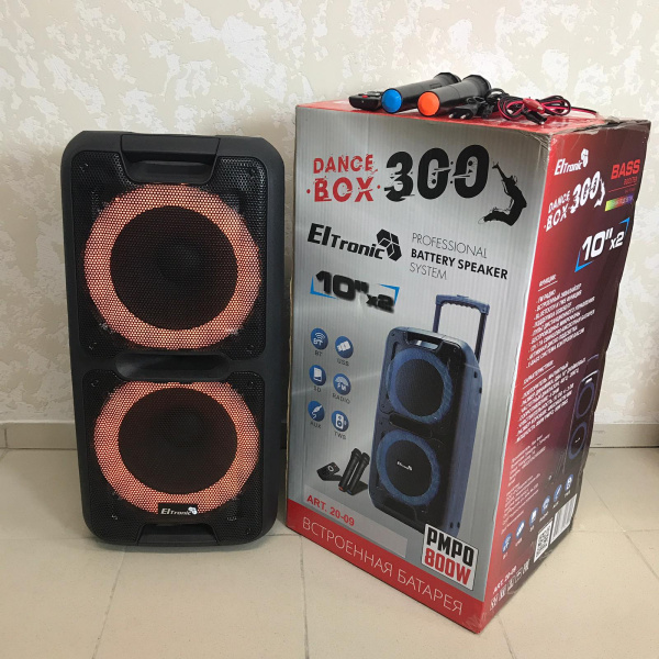 Профессиональная акустическая система ELtronic Dance box 300 (Два динамика по 10 дюймов, FM-радио, к