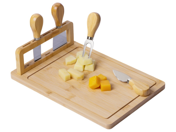 Набор для сыра из бамбука со съемной подставкой «Camembert», Цвет натуральный/серебристый