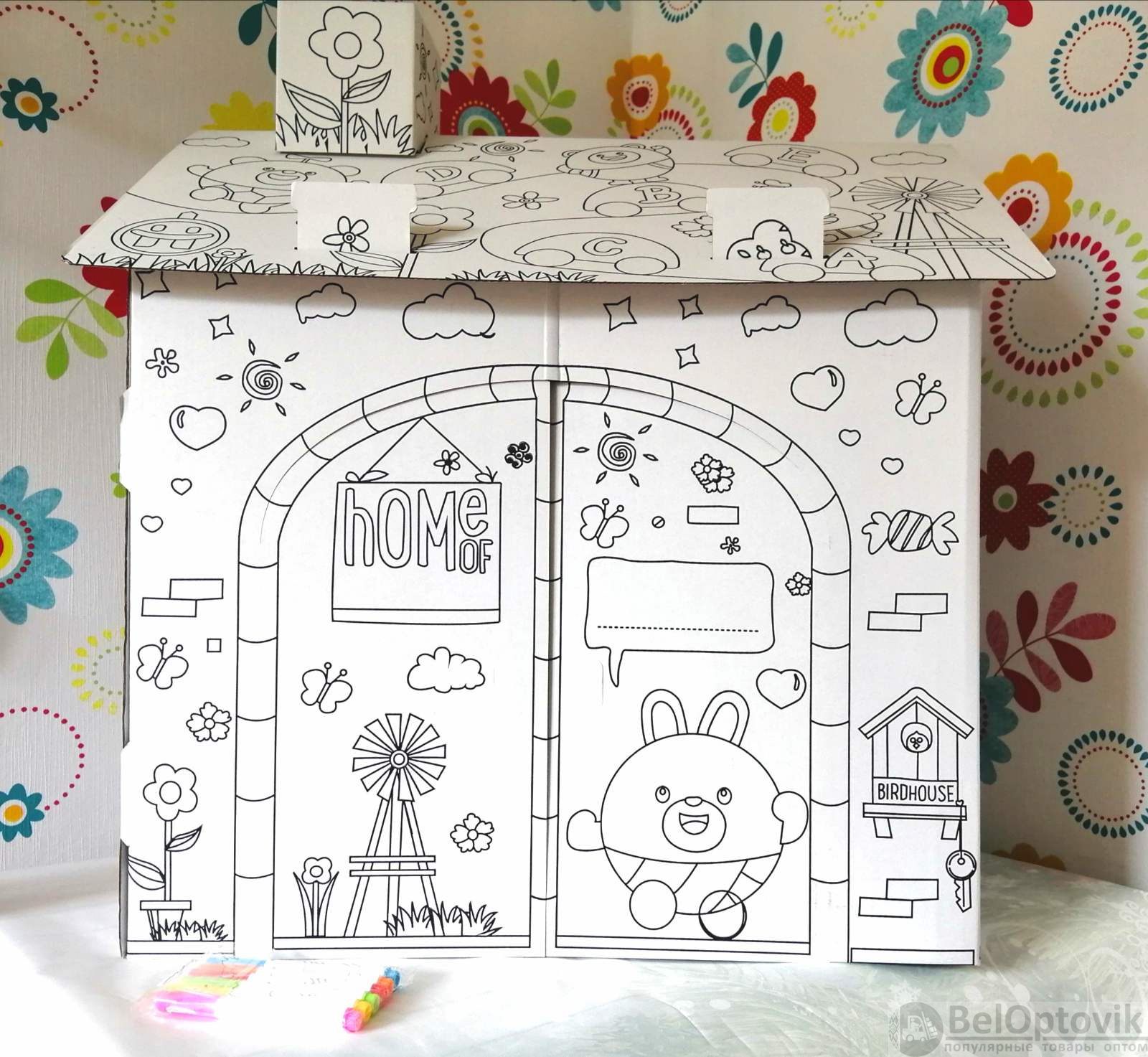 Детский Кукольный домик Раскраска DIY Doodle House 60х53х43 см (Сборка без  клея) (арт: ri-7600) от 1 ₽ рублей оптом в Москве