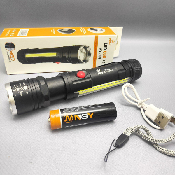 Светодиодный фонарь NSY YM - T6 - 26 с магнитным держателем / Аккумулятор + USB-зарядка / 4 режима с