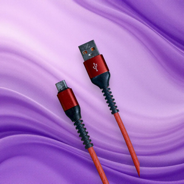 Кабель R22 USB Type-A - Micro, длина 1200мм, витой, резиновый, красный / Удобство и надежность для повседневного использования