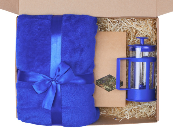 Подарочный набор «Tea time» с пледом, Цвет синий