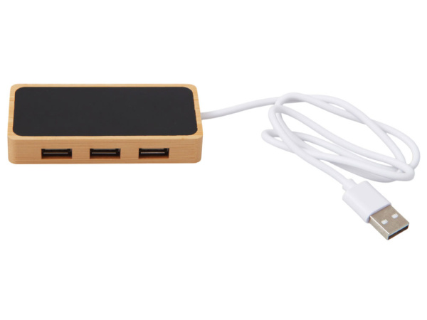 USB хаб с подсветкой лого «Reedia S5», 3*USB, 1*Type C, Цвет черный/натуральный