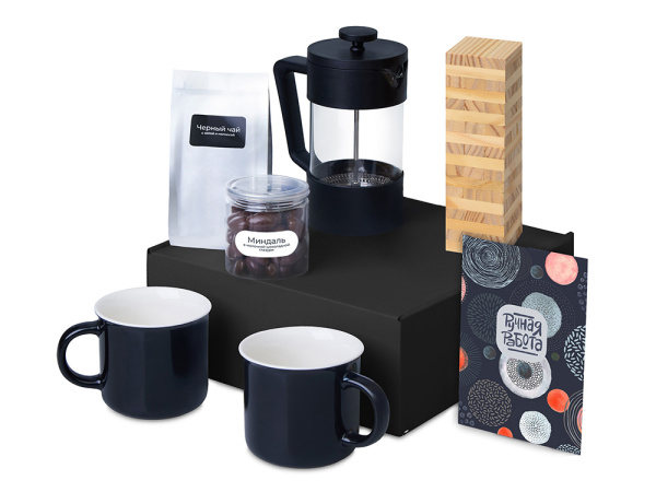 Подарочный набор «Re:y. Together»  с френчпрессом, кружками и дженгой, Цвет черный