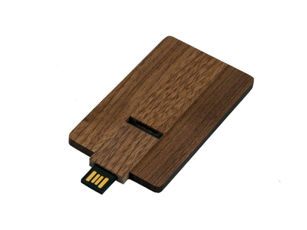 USB 2.0- флешка на 8 Гб в виде деревянной карточки с выдвижным механизмом, Размер 8Gb, Цвет коричневый