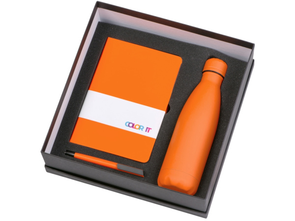 Подарочный набор «COLOR IT» c блокнотом, ручкой и термобутылкой, Размер твердая обложка, Цвет оранжевый