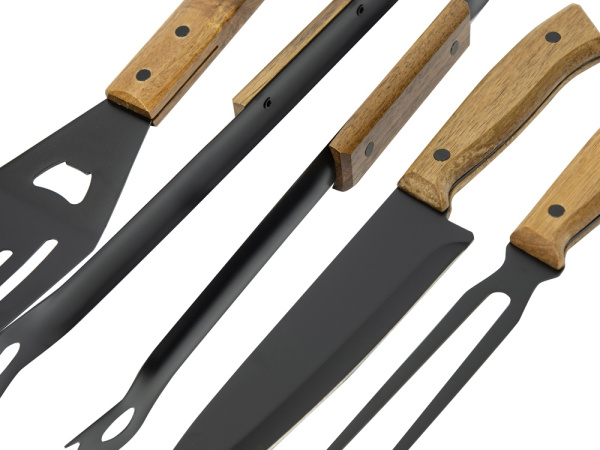 Набор для барбекю «Ribeye» из акации, Цвет инструменты- черный/дерево, чехол- черный