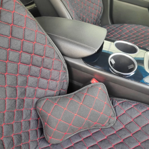 Модельные автонакидки на передние сиденья (льняной комплект) PREMIUM без боковой части + ПОДУШКА в п