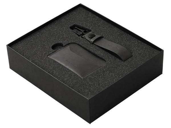 Подарочный набор Long River: картхолдер, ремешок для ключей, Размер С лого, Цвет черный