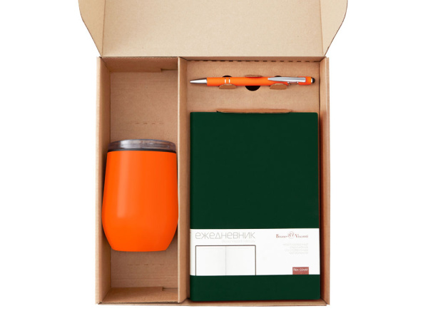 Набор «Writea» с ежедневником, ручкой и термокружкой, Цвет зеленый, оранжевый