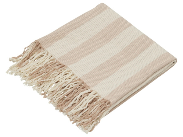 Плед «Reglet» из хлопка с бахромой, Цвет бежевый