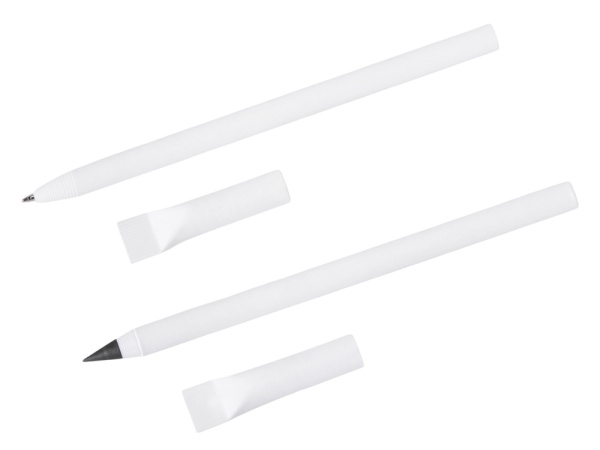 Подарочный набор «Recycled Duo» c шариковой ручкой и вечным карандашом из переработанной бумаги, Цвет белый