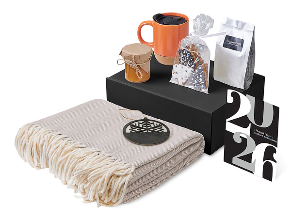 Подарочный набор «Re:Nest» с пледом, кружкой и вареньем, Цвет оранжевый