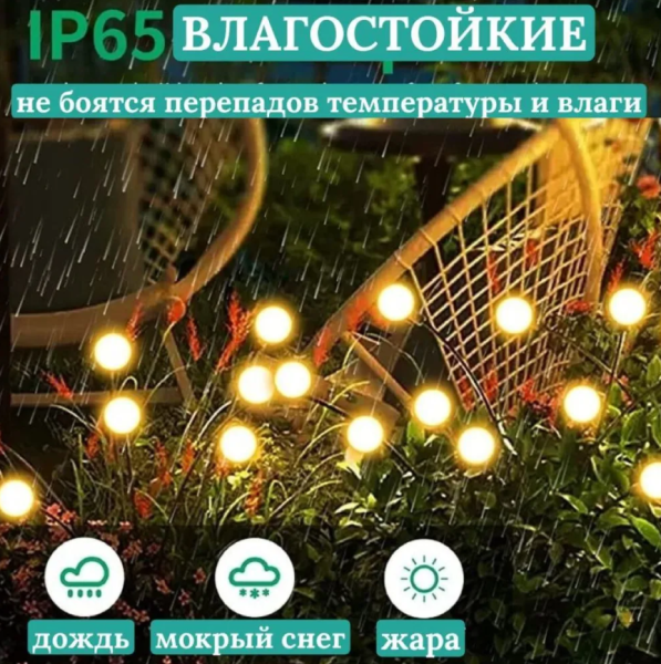 Фонарик садовый на солнечной батарее с датчиком освещения, комплект 2 шт. 8 ламп 