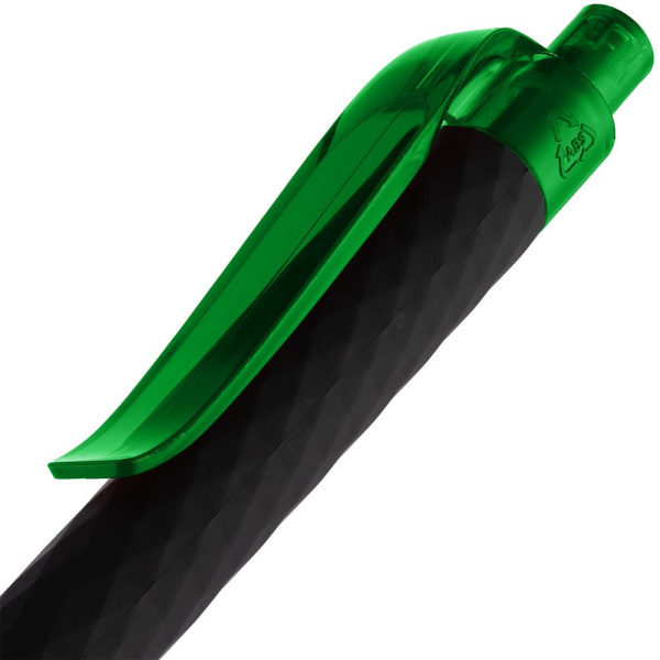 Ручка шариковая Prodir QS01 PRT-T Soft Touch, черная с зеленым, 14х1 см