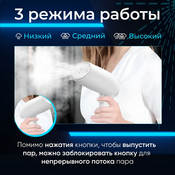 Ручной отпариватель для одежды вертикальный 1500 Вт, 300 мл / Не оставляет капель и следов, 3 режима работы