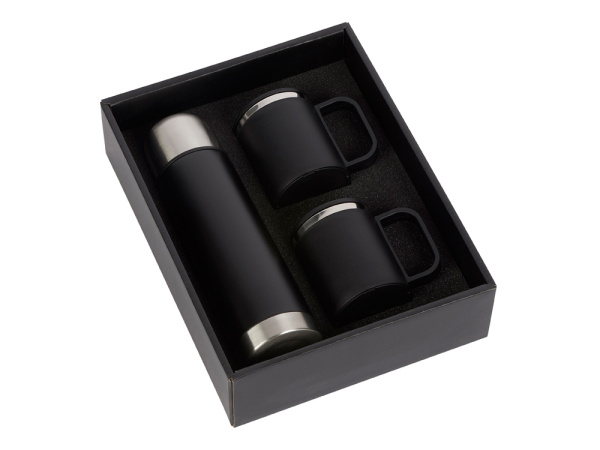 Набор «Лисбон»: термос и 2 термокружки v.2, Цвет черный/серебристый