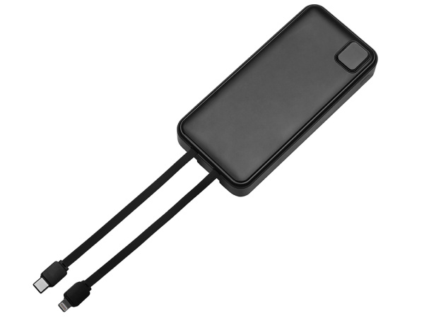 Внешний аккумулятор со встроенными кабелями «Фрэйм Про», быстрая зарядка, 20000мач, Цвет черный