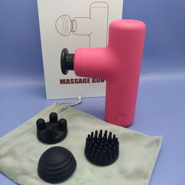 Компактный портативный массажер для лица Massage gun (4 сменные насадки, зарядка TYPE-С) / Чехол в подарок 