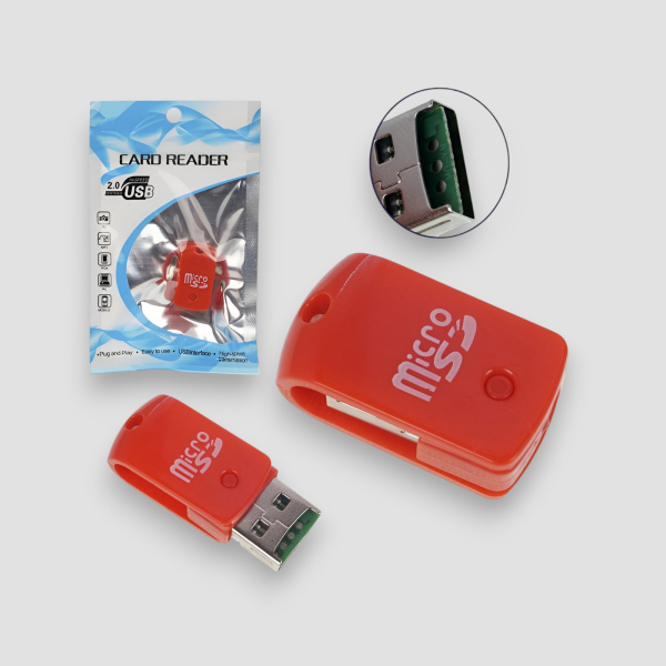 Картридер micro SD USB58, красный / Чтение и запись карт памяти micro SD через USB-порт