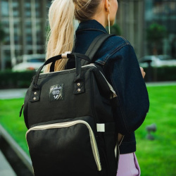 Сумка - рюкзак для мамы Baby Mo с USB /  Цветотерапия, качество, стиль Черный с карабином и креплени
